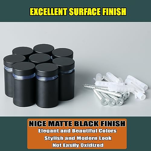 Alise 3/4"x1" Sign Standoff Screws,Wall Mount Glass Standoff Advertising Nail for Hanging Acrylic Picture Frame Glass Acrylic Signs,Stainless Steel Sign Mounting Bracket Hardware,Matte Black 8 Pcs - Image 3