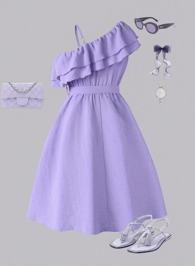 Take Two Girls Purple Ruffled Detail Dress
