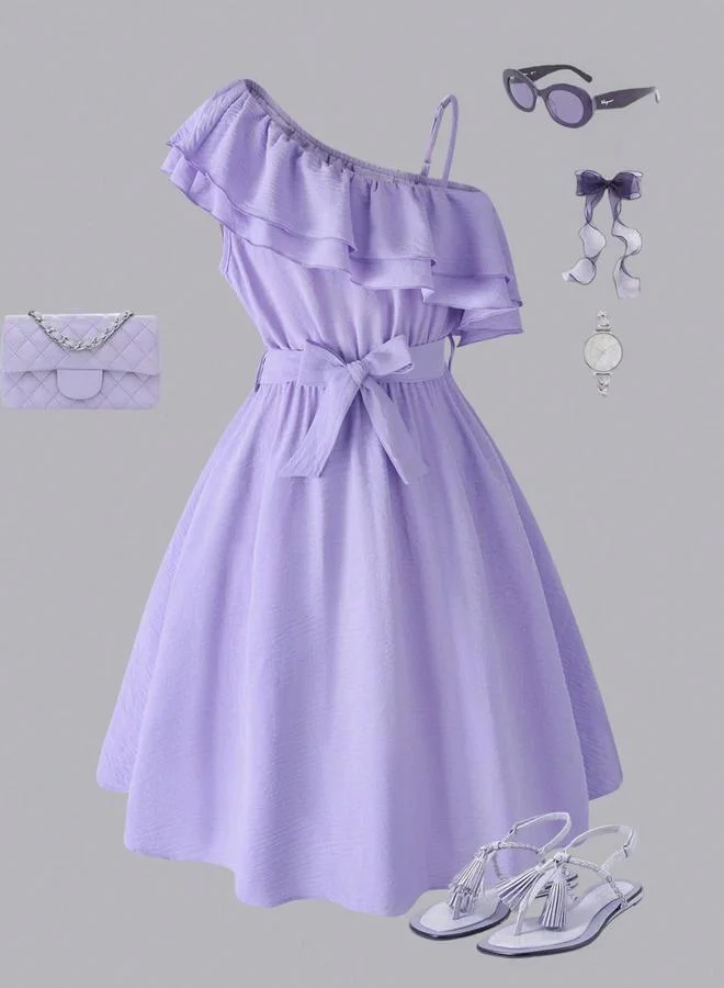 Take Two Girls Purple Ruffled Detail Dress