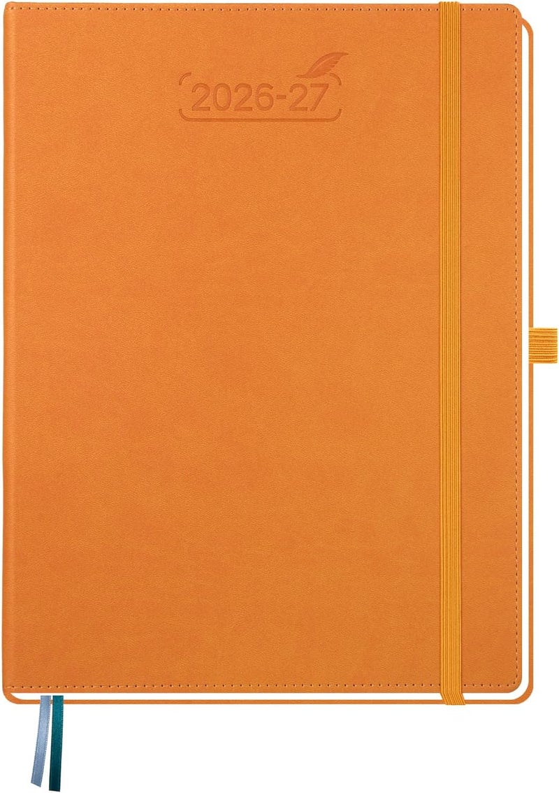 BEZEND Planner 2026-2027 Weekly and Monthly (8.5" x 11") Academic Year Calendar with Tabs (Jul 26-Dec 27) Daily Column & Hourly Timeslots, Thick Paper, Storage Pocket, Leather Hardcover - Orange - Image 1