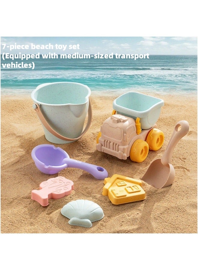 7 pcs children's beach toys, a set of tools for babies to take a shower, play in the water, dig soil, play with sand buckets, shovels, etc - Image 1