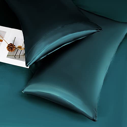 NSGZ Satin Sheets Twin XL - 3 Piece Set with Fitted, Flat Sheet & Pillowcases - Cooling, Extra Soft Satin - Teal - Image 4