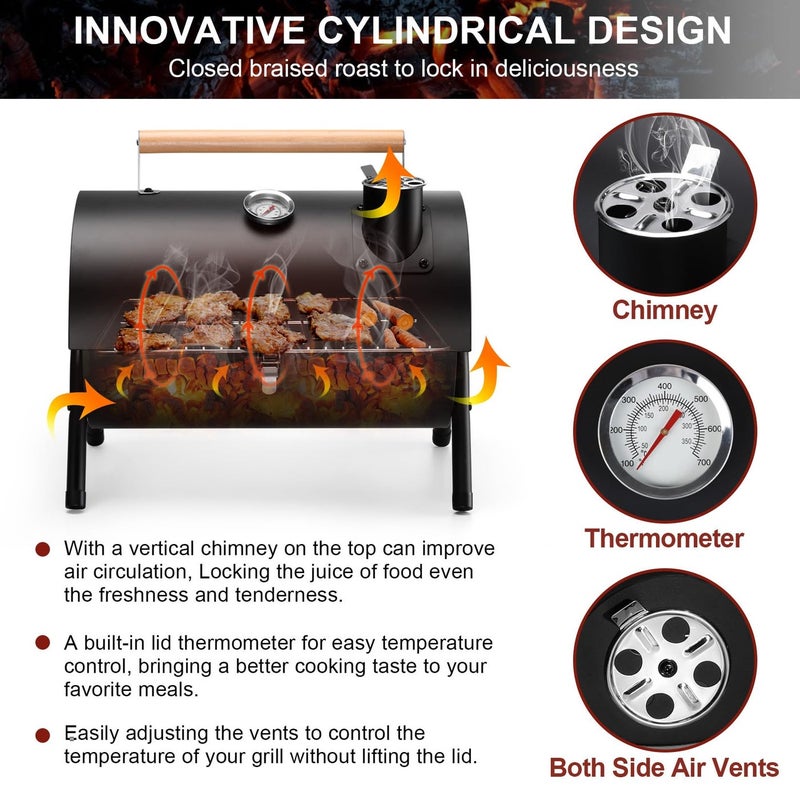 Joyfair Portable Charcoal Grill with Thermometer, Small Tabletop Barbecue Grill for Outdoor Camping Backyard Party BBQ Cooking, Extra Thick Steel & Heavy Duty, Innovative Design & Easy Assembly - Image 4