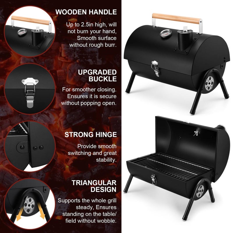 Joyfair Portable Charcoal Grill with Thermometer, Small Tabletop Barbecue Grill for Outdoor Camping Backyard Party BBQ Cooking, Extra Thick Steel & Heavy Duty, Innovative Design & Easy Assembly - Image 3
