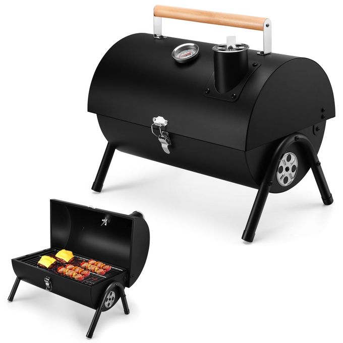 Joyfair Portable Charcoal Grill with Thermometer, Small Tabletop Barbecue Grill for Outdoor Camping Backyard Party BBQ Cooking, Extra Thick Steel & Heavy Duty, Innovative Design & Easy Assembly - Image 1