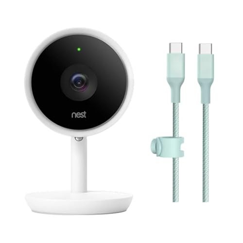 Google Nest Cam IQ Indoor Security Camera Replacement Unit 4K Sensor 1080p HD Supersight Assistant White Includes Camera Only 10 FT USBC to USBC Cable - Image 1