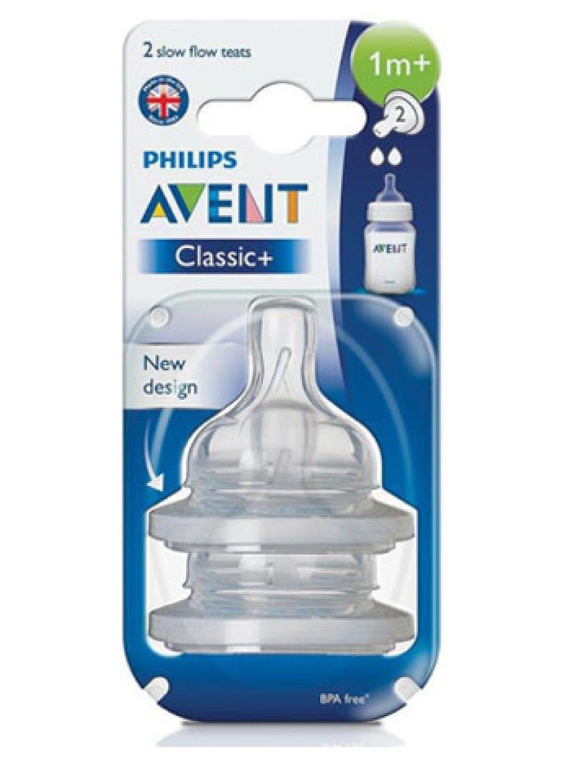 Avent Classic+ Anti-Colic Slow Flow Teats 1m+,  SCF 632/27, Pack of 2