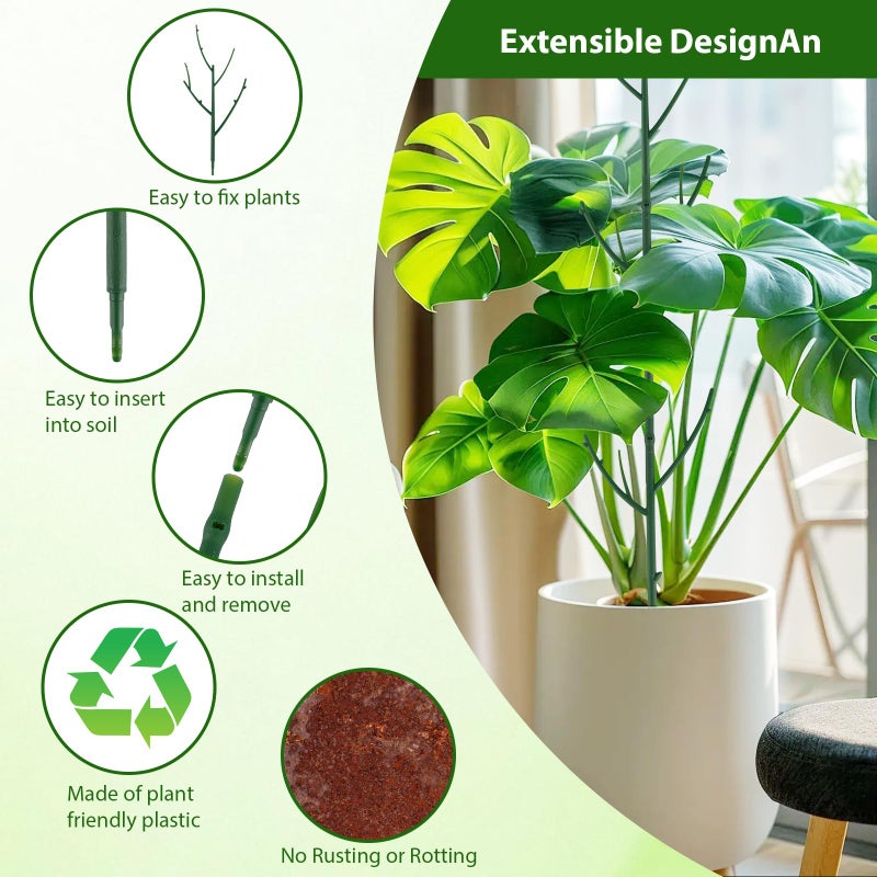 PERSZEN 15 Pack Stackable Plant Support Stakes, Garden Trellis for Climbing Plants Indoor and Outdoor Use, Plant Accessories for Potted Plants Monstera, Plant Sticks for Climbing Plant Stems - Image 5