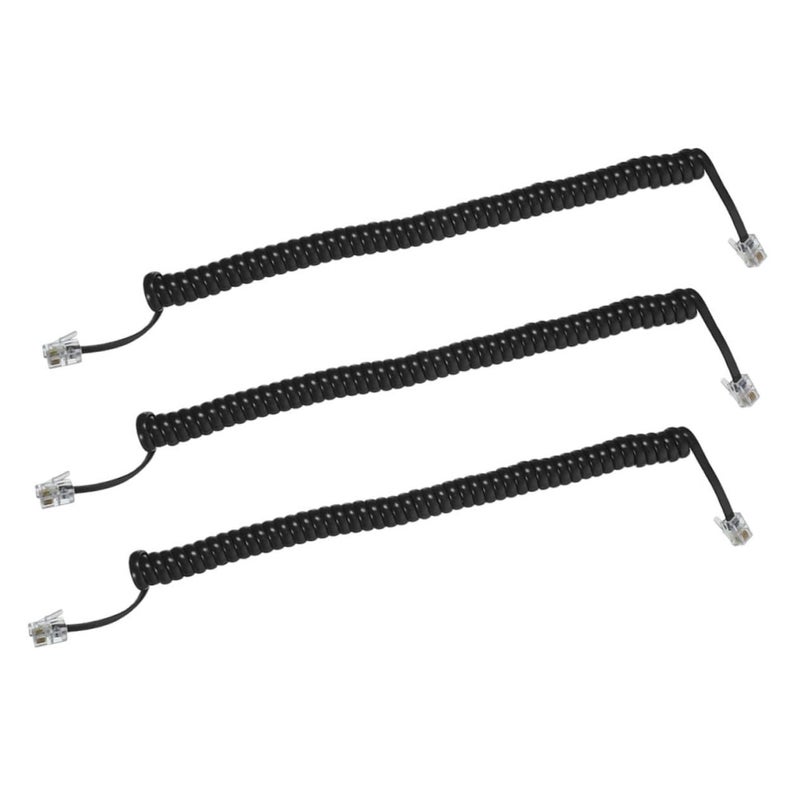 Coiled Telephone Cord Set 3 Pack Durable Black Landline Cable for Home Office - Image 2