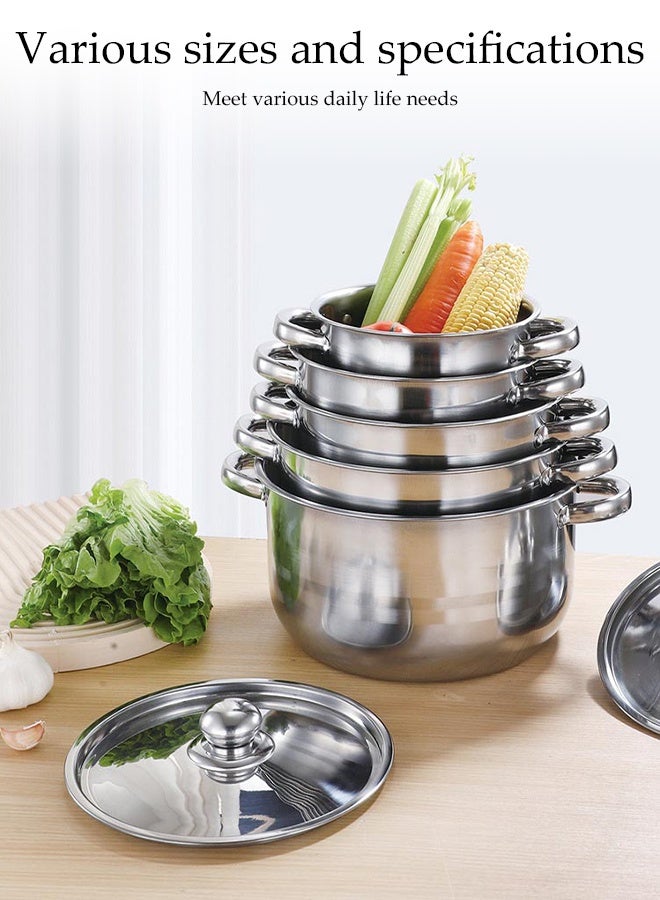DUNISO 5-Piece Stainless Steel Pot Set,Non Stick Cookware Set with Handles,Double Ear Thickened Soup Pot Set With Steel Lid Cover,Sturdy and Durable,Easy to Clean,for Home Kitchen Camp,18/20/22/24/26cm - Image 4