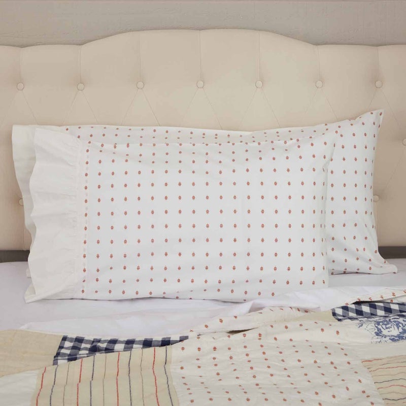 Piper Classics Abigail Ruffled King Pillow Case, Set of Two (2), 37" L x 21" W, Plus 5" Ruffle, Soft White Fabric with Red Mini Print, Farmhouse or Cottage Bedding - Image 3