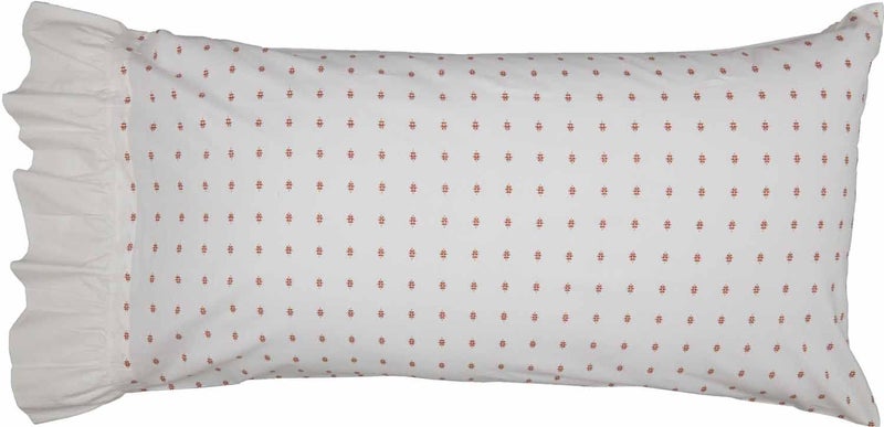Piper Classics Abigail Ruffled King Pillow Case, Set of Two (2), 37" L x 21" W, Plus 5" Ruffle, Soft White Fabric with Red Mini Print, Farmhouse or Cottage Bedding - Image 1