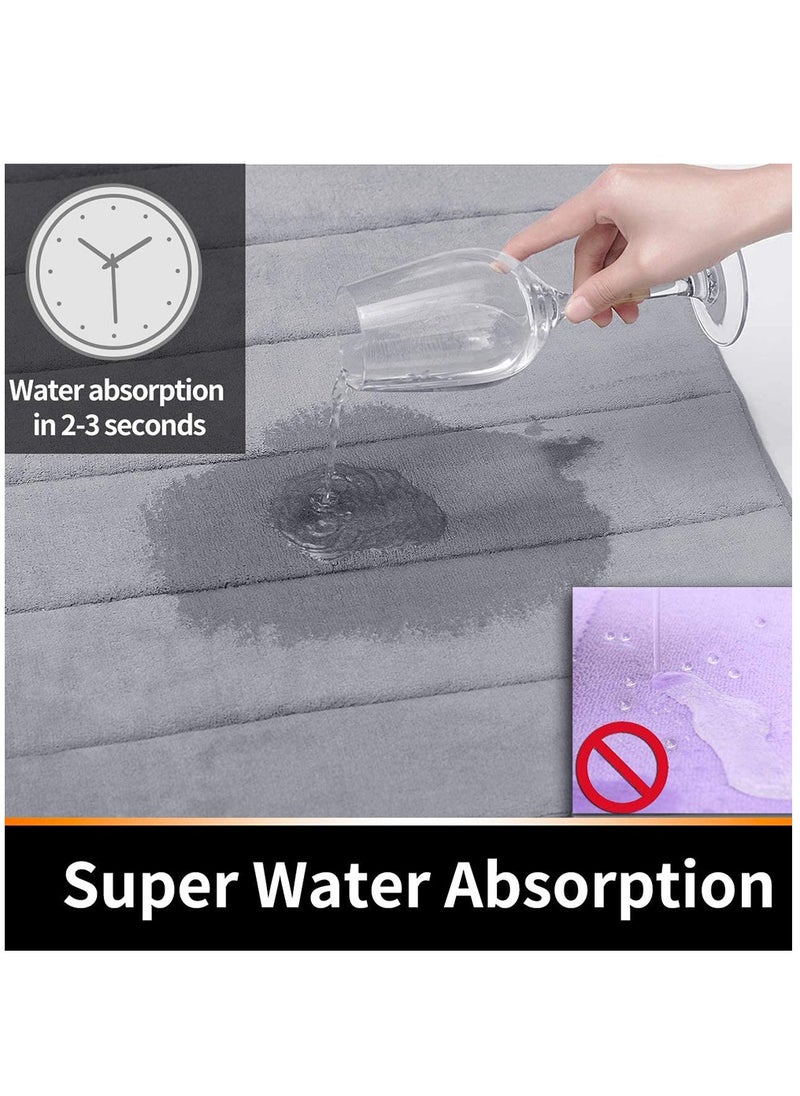 HomarKet 2-piece Soft Velvet Non Slip Floor Mat Set for Kitchen and Bathroom,Grey  - Image 4