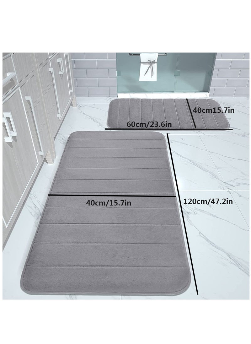 HomarKet 2-piece Soft Velvet Non Slip Floor Mat Set for Kitchen and Bathroom,Grey  - Image 2