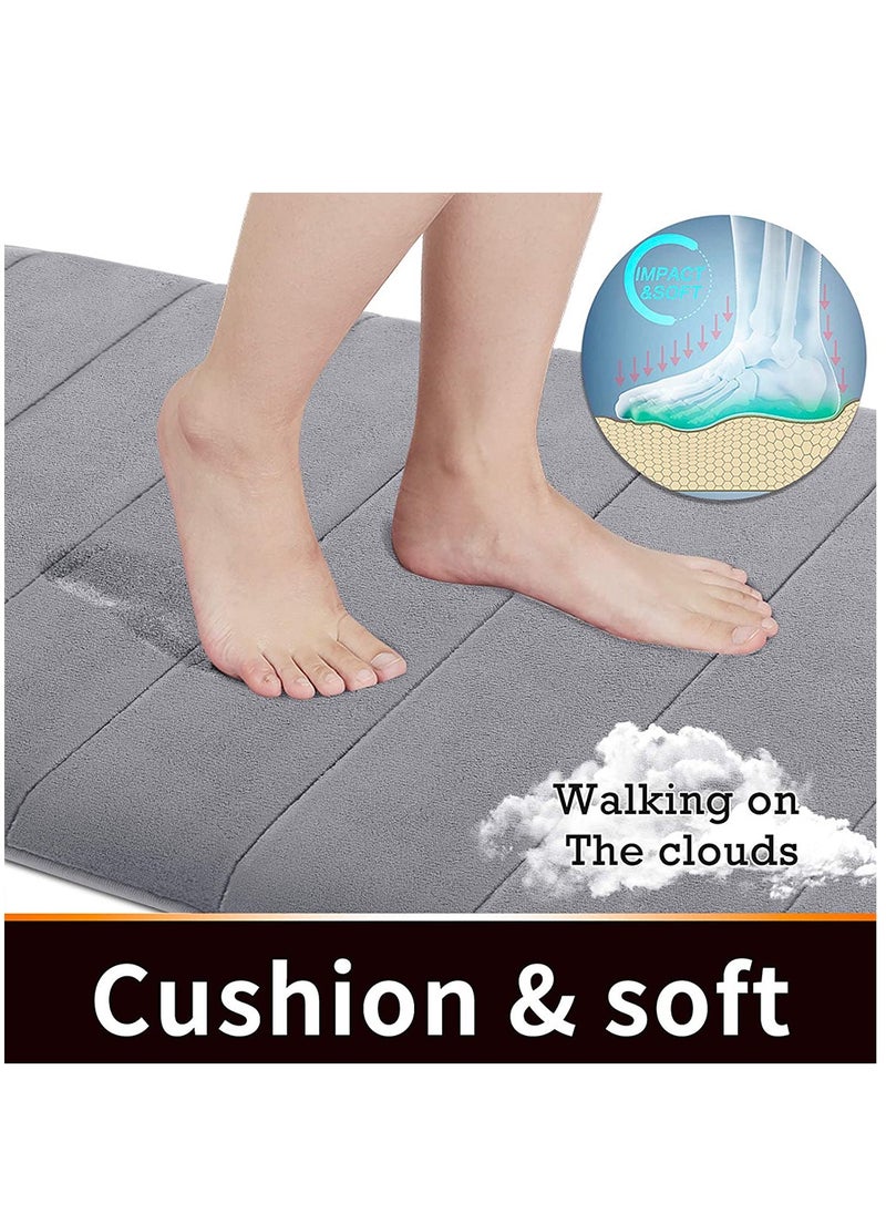 HomarKet 2-piece Soft Velvet Non Slip Floor Mat Set for Kitchen and Bathroom,Grey  - Image 3
