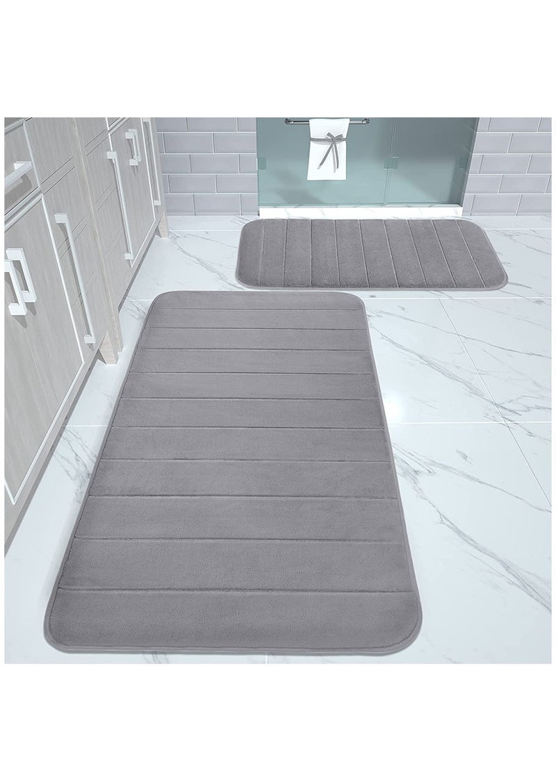 HomarKet 2-piece Soft Velvet Non Slip Floor Mat Set for Kitchen and Bathroom,Grey  - Image 1