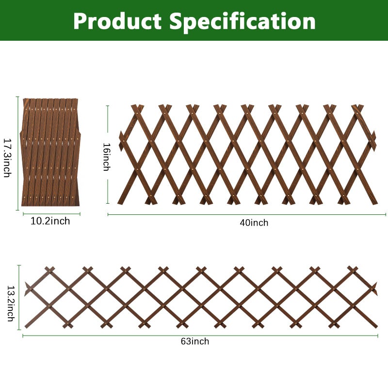 Tilinyan & one Expandable Garden Trellis, 13.2" x 63" Trellis for Climbing Plants Outdoor, Wooden Lattice Fence Wall Panel Lattice Panels for Outside, for Climbing Plants Vine Ivy Rose Cucumbers Clematis - Image 2