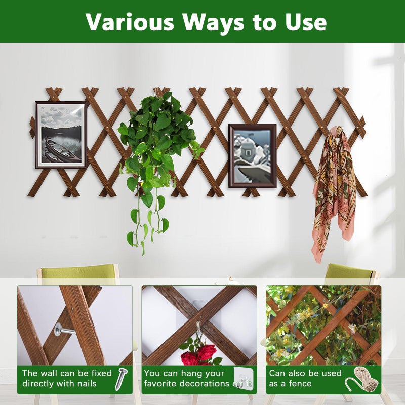 Tilinyan & one Expandable Garden Trellis, 13.2" x 63" Trellis for Climbing Plants Outdoor, Wooden Lattice Fence Wall Panel Lattice Panels for Outside, for Climbing Plants Vine Ivy Rose Cucumbers Clematis - Image 3