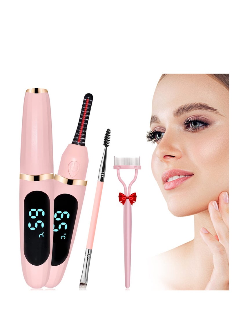 SYOSI Heated Eyelash Curler, USB Rechargeable Electric Eelash Curlers, Eye Lash Curler with Eyelash Comb for Makeup Natural Curling, Long Lasting Eye Lashes Tool for Women, Pink - Image 1