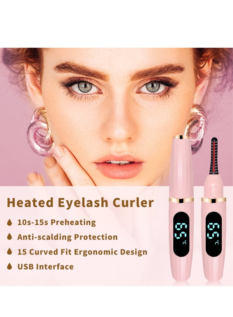 SYOSI Heated Eyelash Curler, USB Rechargeable Electric Eelash Curlers, Eye Lash Curler with Eyelash Comb for Makeup Natural Curling, Long Lasting Eye Lashes Tool for Women, Pink - Image 2