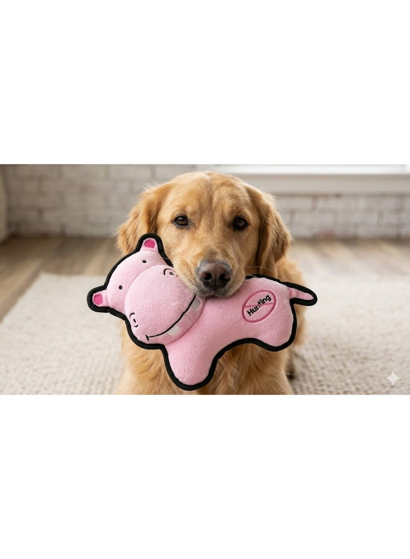 Hunting Pink Hippo Plush Dog Toy, Soft Stuffed Animal Pet Toy - Image 1