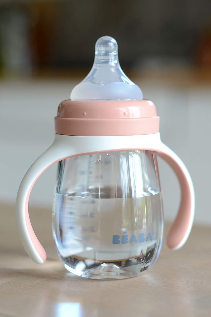 BEABA 2-in-1 Baby Bottle to Transition Sippy Cup, No Spill Sippy Cup, Includes Removable Handles, Silicone Baby Bottle Nipple and Soft Spout, 7 oz (Rose) - Image 5