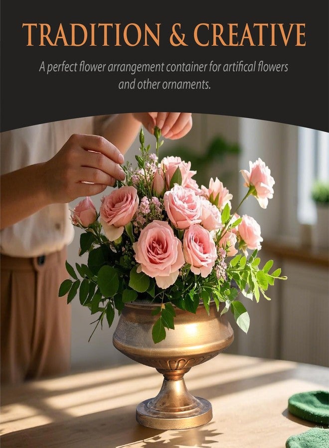 WORTH 8" H. Gold Color Urn Vase for Centerpieces, 11.8" Dia. Classic Metal Trumpet Small Flower Pot for Table, Bowl Vase for Wedding Party Event Home Decor - Image 5