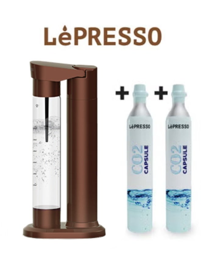 Sparkling Water Maker with 2+ Capsules & Slow-Fast Releasing System / Dual Bottle Support 500ml-350ml / Explosion-Proof Pet BPA Free / Co2 Chargers / CO2 Capsule Compatible / Easy to Clean - Brown
