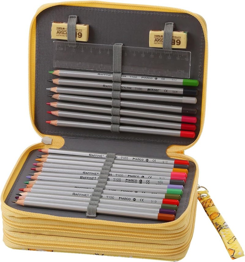 Lbxgap Portable Colored Printing Pattern Pencil Case Holds 72 pcs Pencils Bag Organizer with Handy Wrap Portable- Multilayer Holder for Watercolor Pens or Markers, Pencil Case Organizer for Artist - Image 3