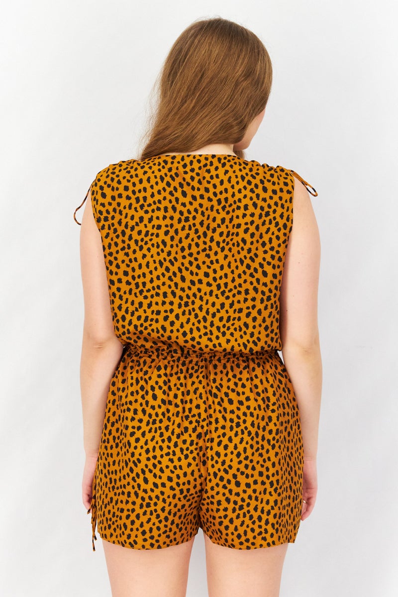 joie Women Animal Pattern Sleeveless Playsuit, Brown - Image 3