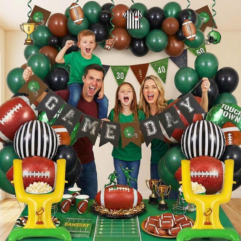 yeewaka Football Balloons dark green brown black Balloons with Banner Hanging Swirl Goal Post Football Balloons for Sports Birthday Boys first year touch down party decorations - Image 5