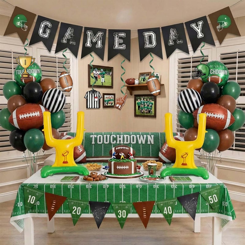 yeewaka Football Balloons dark green brown black Balloons with Banner Hanging Swirl Goal Post Football Balloons for Sports Birthday Boys first year touch down party decorations - Image 1