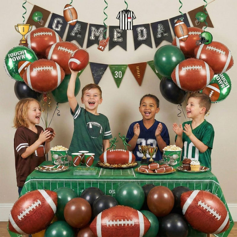 yeewaka Football Balloons dark green brown black Balloons with Banner Hanging Swirl Goal Post Football Balloons for Sports Birthday Boys first year touch down party decorations - Image 2