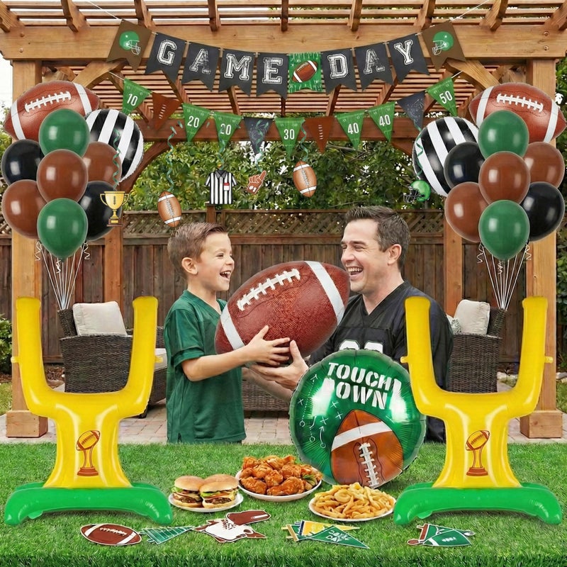 yeewaka Football Balloons dark green brown black Balloons with Banner Hanging Swirl Goal Post Football Balloons for Sports Birthday Boys first year touch down party decorations - Image 3