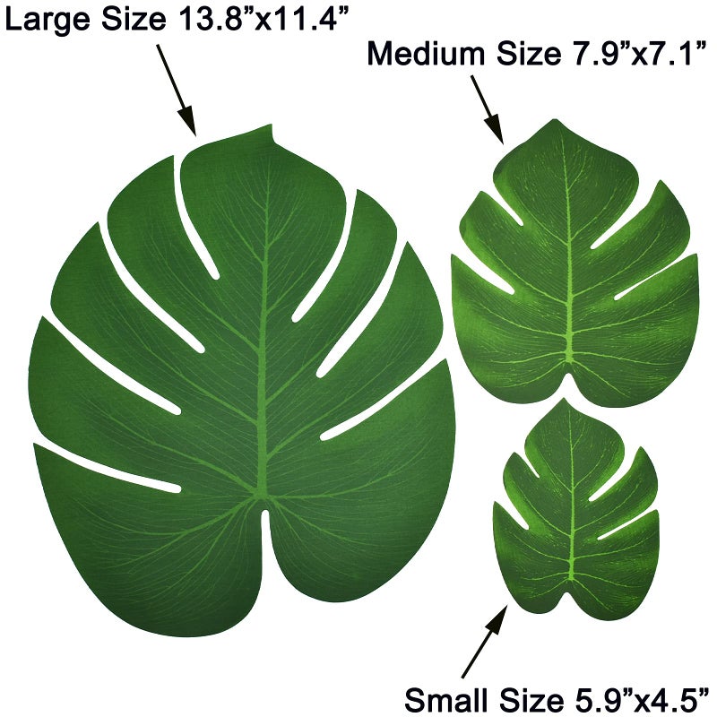 Maydahui 30 PCS Tropical Artificial Palm Leaves Monstera Party Decoration 3 Size Large Medium Small for Hawaiian Luau Party Jungle Beach Theme Table Decorations - Image 2