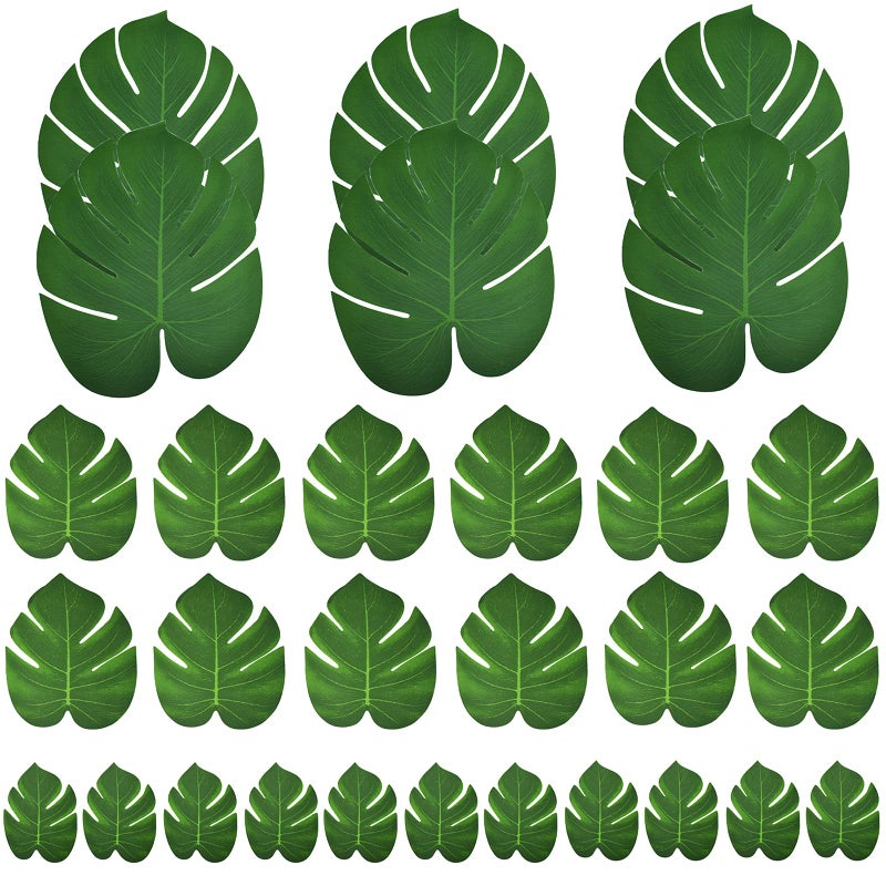 Maydahui 30 PCS Tropical Artificial Palm Leaves Monstera Party Decoration 3 Size Large Medium Small for Hawaiian Luau Party Jungle Beach Theme Table Decorations - Image 1