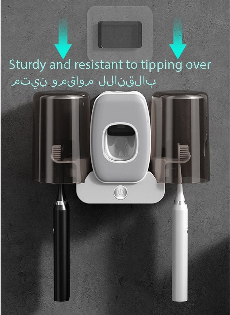 يواوليتي حاملات فرشاة الأسنان مع وظيفة التطهير، موزع معجون الأسنان الأوتوماتيكي المثبت على الحائط، حاملات فرشاة الأسنان للحمامات، رف فرشاة الأسنان الذكي - Image 5
