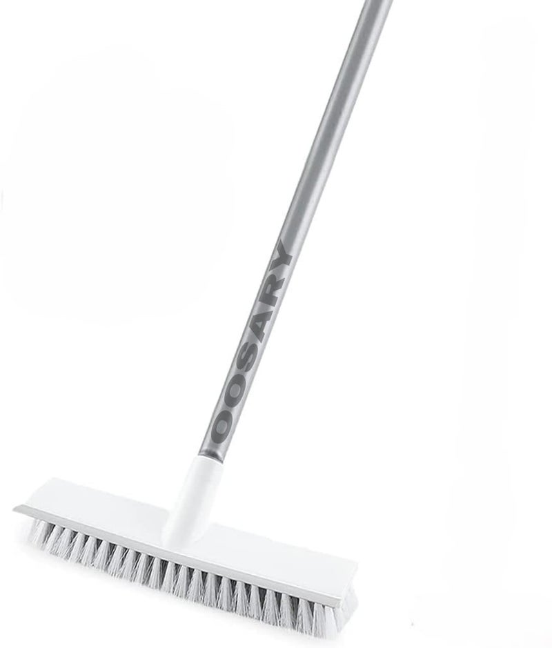 OOSARY stainless steel Bathroom Cleaning Brush with Wiper 2 in 1 Tiles Cleaning Brush Floor Scrub Brush with Long Handle White scrubbing Cleaning Brush (Pack of 1 Heavy Quality, Original, 2 in 1) - Image 2