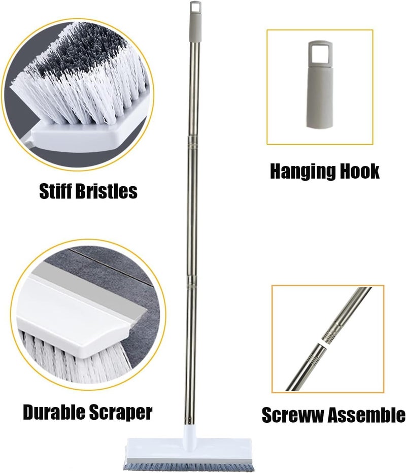 OOSARY stainless steel Bathroom Cleaning Brush with Wiper 2 in 1 Tiles Cleaning Brush Floor Scrub Brush with Long Handle White scrubbing Cleaning Brush (Pack of 1 Heavy Quality, Original, 2 in 1) - Image 3