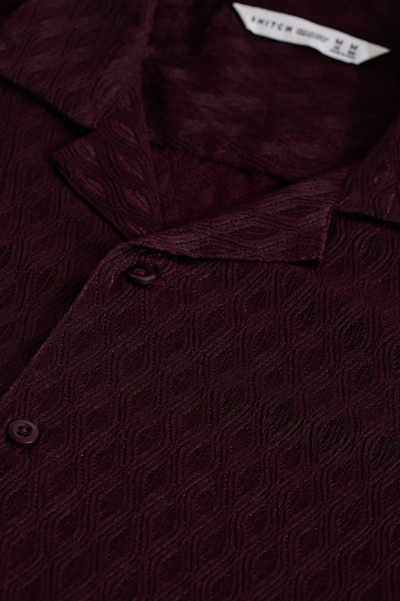 SNITCH Dark Burgundy Textured Half Sleeve Boxy Casual Shirt
