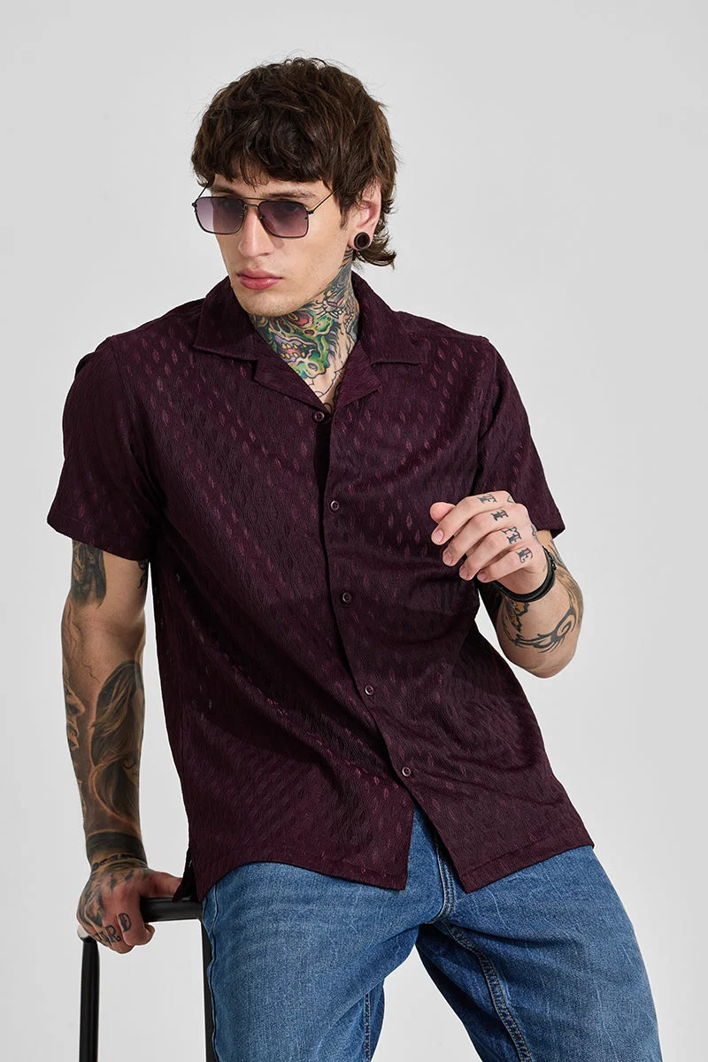 SNITCH Dark Burgundy Textured Half Sleeve Boxy Casual Shirt