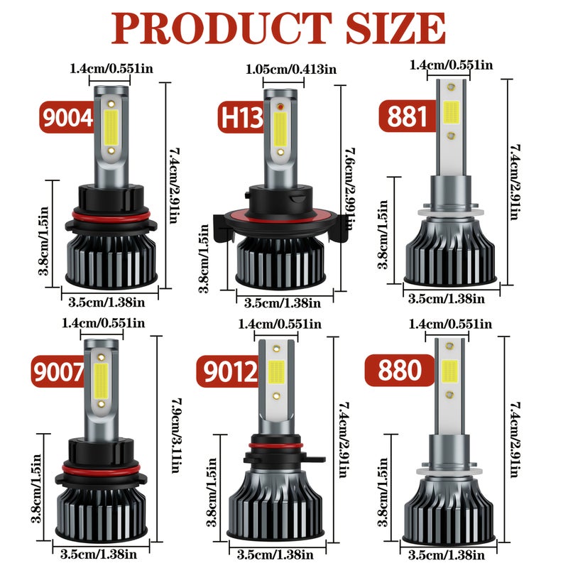 H4 H7 H11 H1 H8 H9 9005 HB3 9006 HB4 9004 9007 H13 9012 Hir2 لمبات LED للسيارات بحجم مصغر فائقة السطوع برقائق COB لا تحتاج إلى بطارية - Image 3