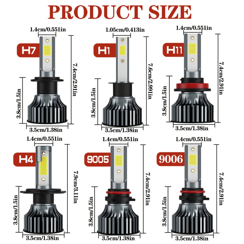 H4 H7 H11 H1 H8 H9 9005 HB3 9006 HB4 9004 9007 H13 9012 Hir2 لمبات LED للسيارات بحجم مصغر فائقة السطوع برقائق COB لا تحتاج إلى بطارية - Image 4