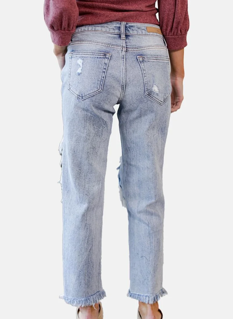 YUNIQEE Blue Straight Fit Highly Distressed High-Rise Jeans