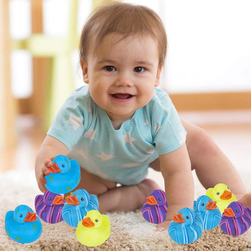 ArtCreativity Multicolored Pattern Rubber Duckies for Kids, Pack of 12 Cute Duck Bath Tub Pool Toys, Fun Carnival Supplies, Birthday Party Favors for Boys and Girls - Image 5