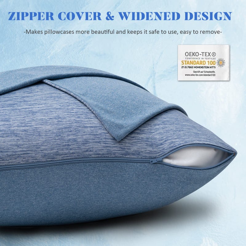 CHOSHOME COWNING PANING CASES QUEED Double-Side Design [التبريد والقطن] أغطية وسادة التبريد Q-Max 0.45 للعرق الليلي للنوم الساخن سحاب 2 (20 "" × 30 "أزرق) - Image 5
