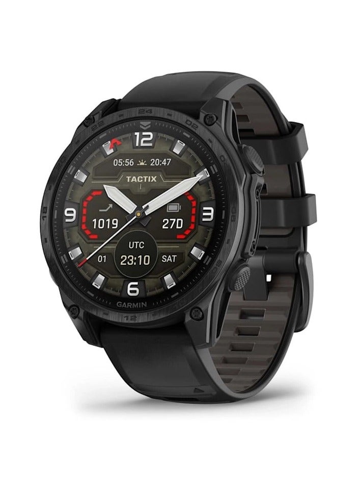 GARMIN Tactix 8 -47MM - 1.4" Amoled - Sapphire Lens with Applied Ballistics Ultralight Solver, DLC Titanium With Black/Pebble Grey Silicone Band Black - Image 1