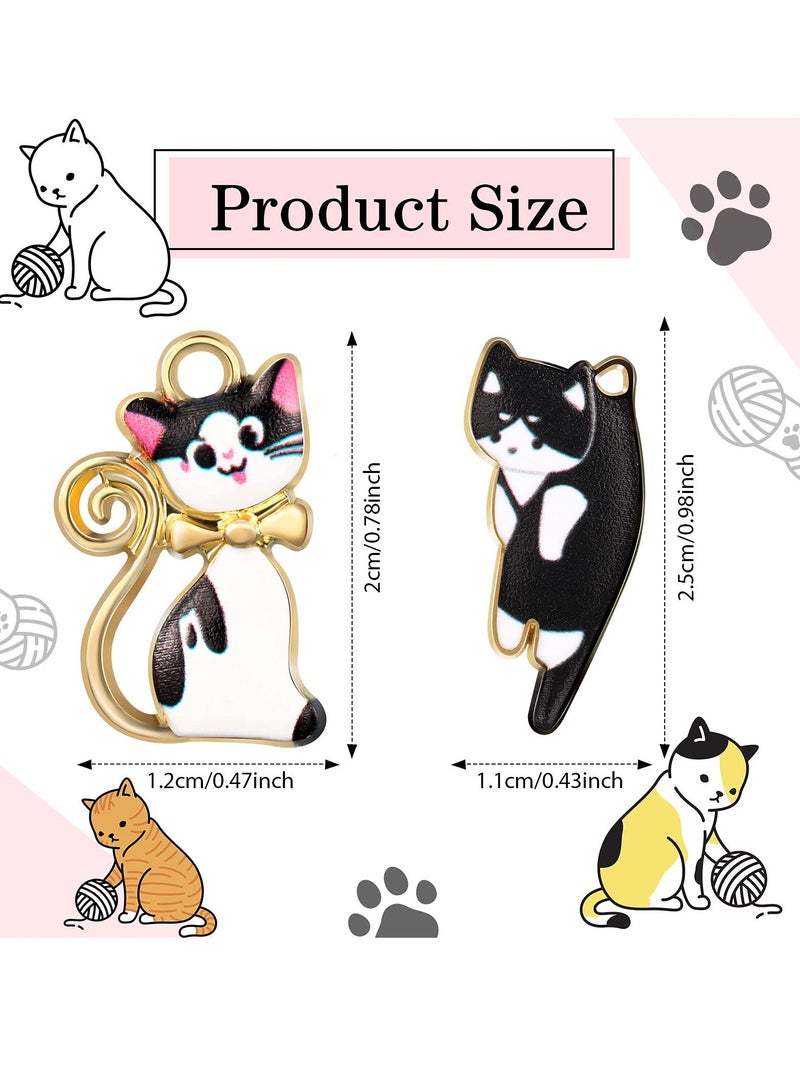 SYOSI 48 Pieces 12 Types Enamel Cat Charms Alloy Bracelets DIY Jewelry Making Metal Necklace with Hoop Craft Supplies for Bracelet Anklet  - Image 2