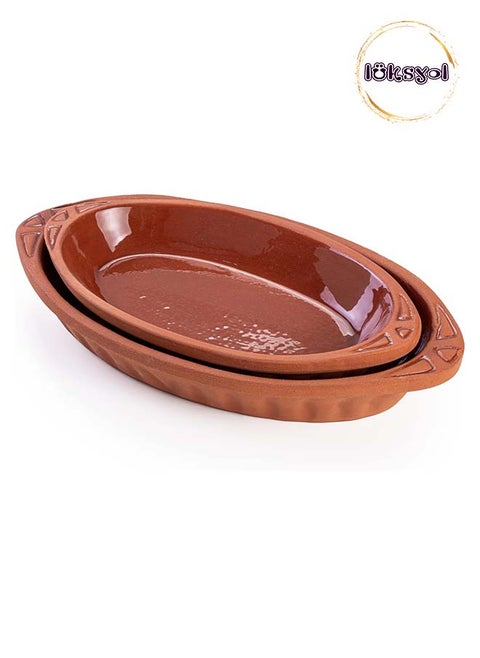 Handmade Clay Cookware for Mexican, Indian, and Korean Dishes - Glazed Pottery Pan with Handles - 2 Pcs - Cooking, Baking, and Serving in Style with Authentic Clay Cookware