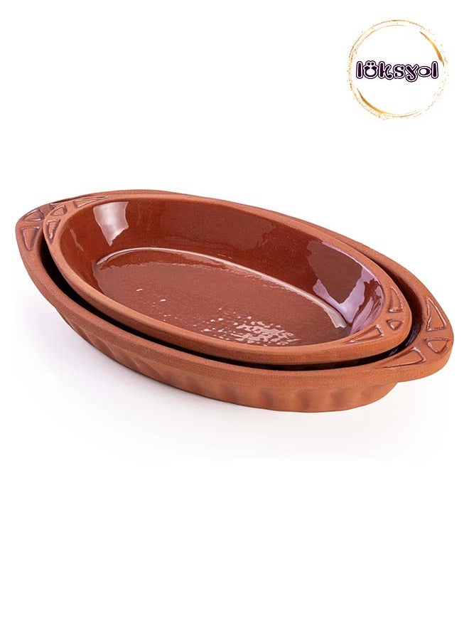 luksYol - Handmade Clay Cookware for Mexican, Indian, and Korean Dishes - Glazed Pottery Pan with Handles - 2 Pcs - Cooking, Baking, and Serving in Style with Authentic Clay Cookware - Image 1